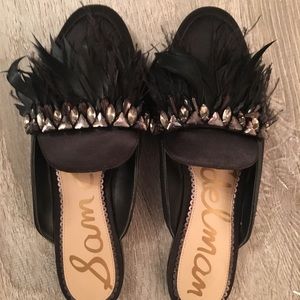 Sam Edelman Shoes - Sam Edelman Black Feather Party Slides Sam Edelman Shoes - Sam Edelman Black Feather Party Slides